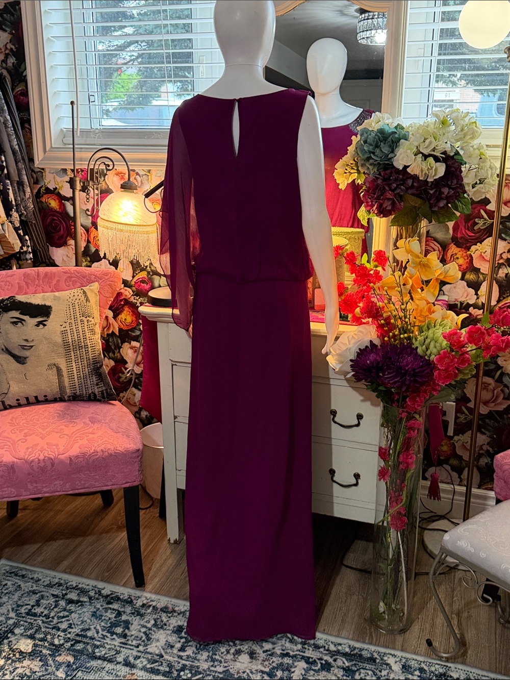 BCBG Pleated One-Shoulder Maxi Dress in Plum Berry - Picture 11 of 13